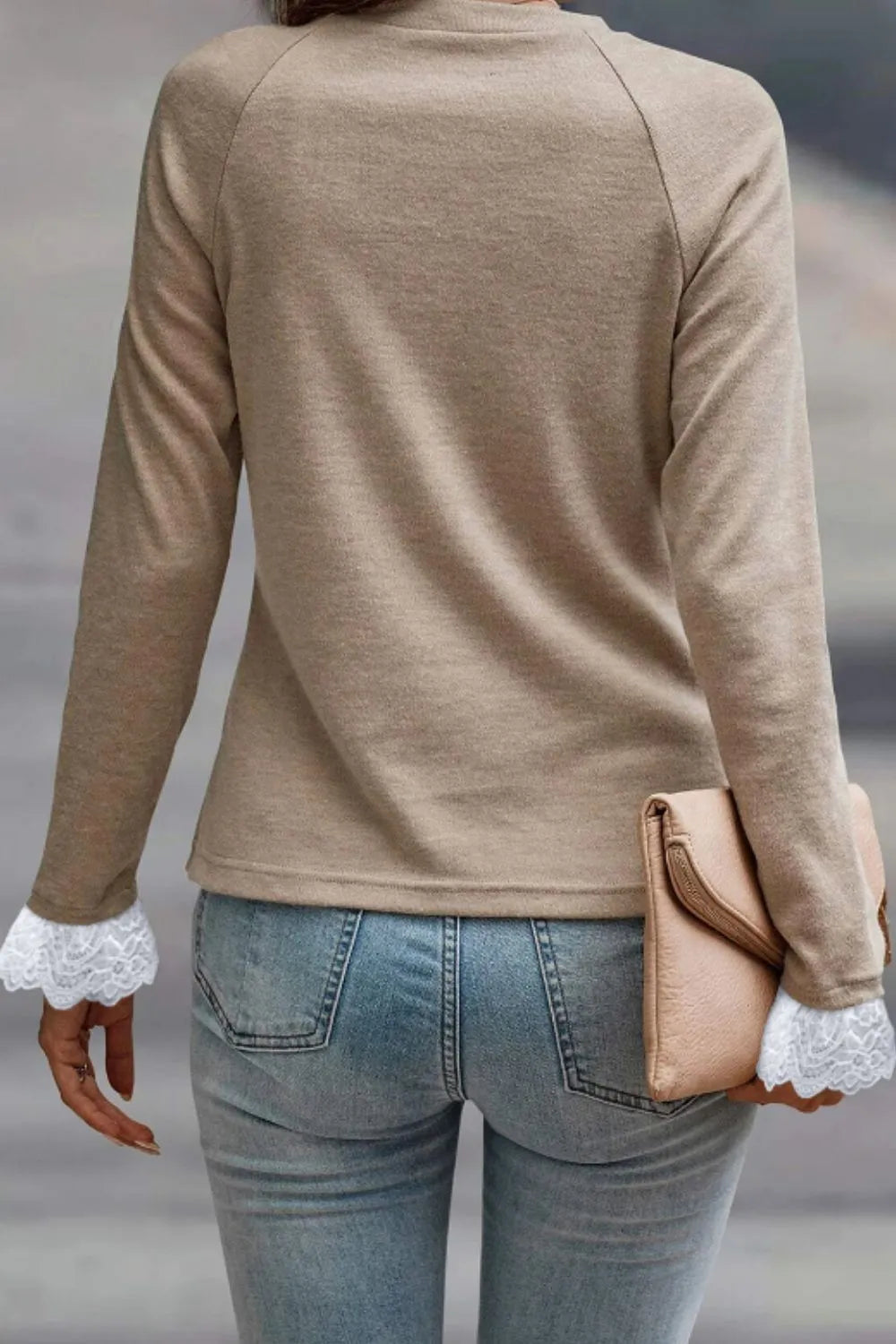 lace detail round neck long sleeve t-shirt - material texture