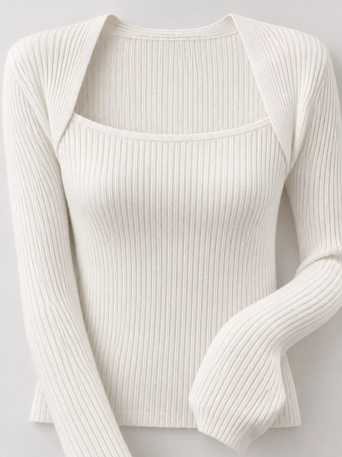 square neck ribbed knit slim-fit top | dropsona - neutral - material texture