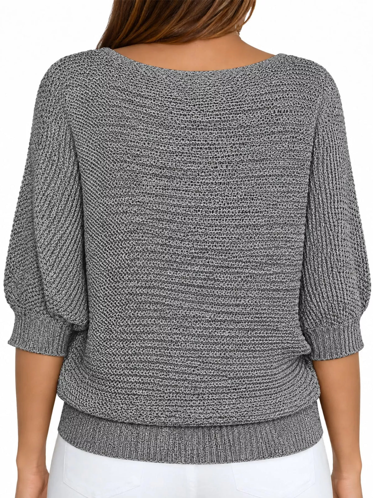 full size boat neck 3/4 sleeve sweater plus | dropsona - neutral - usage example