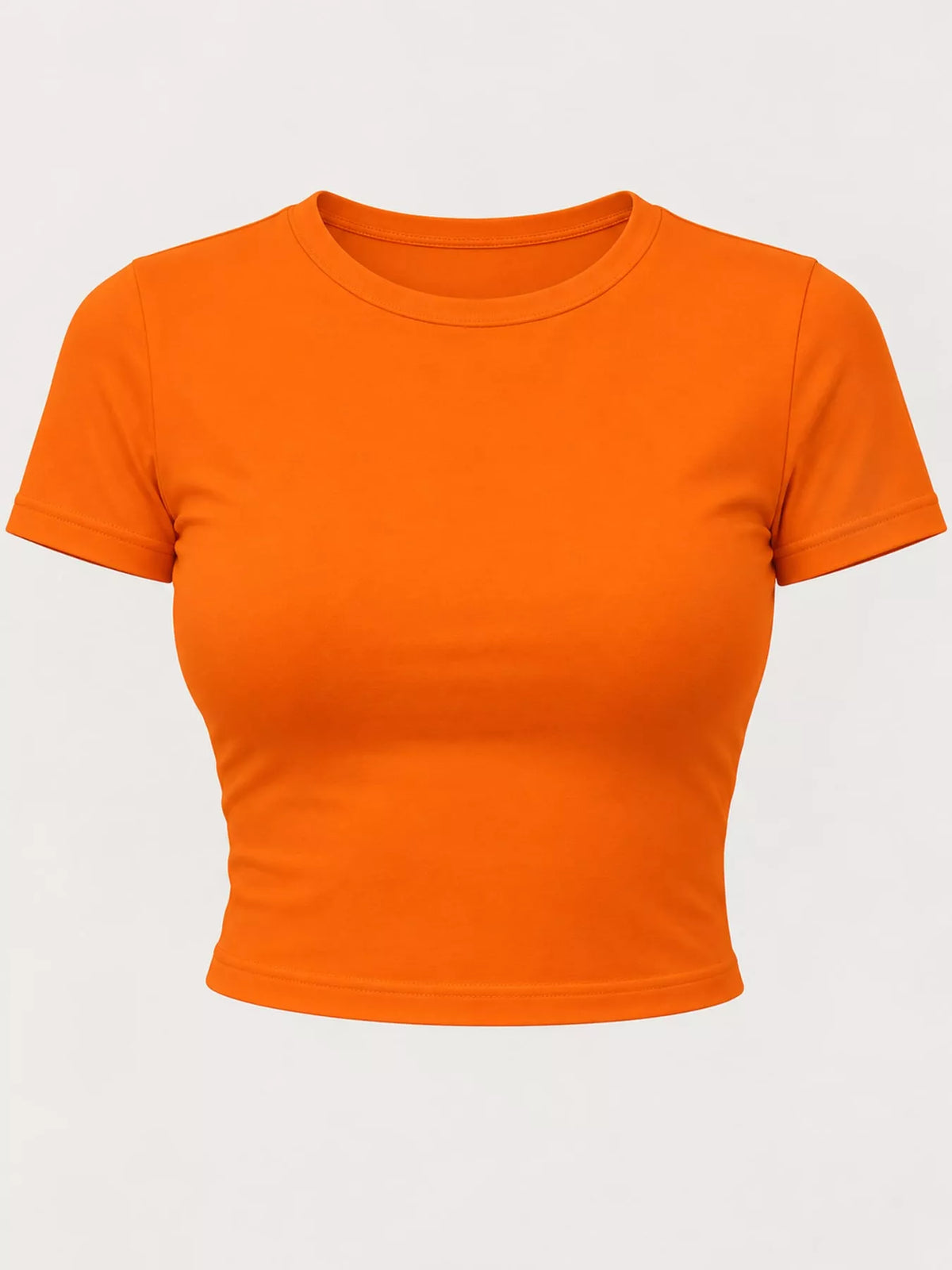 slim fit basic crew neck short sleeve crop t-shirt | dropsona - neutral - front view