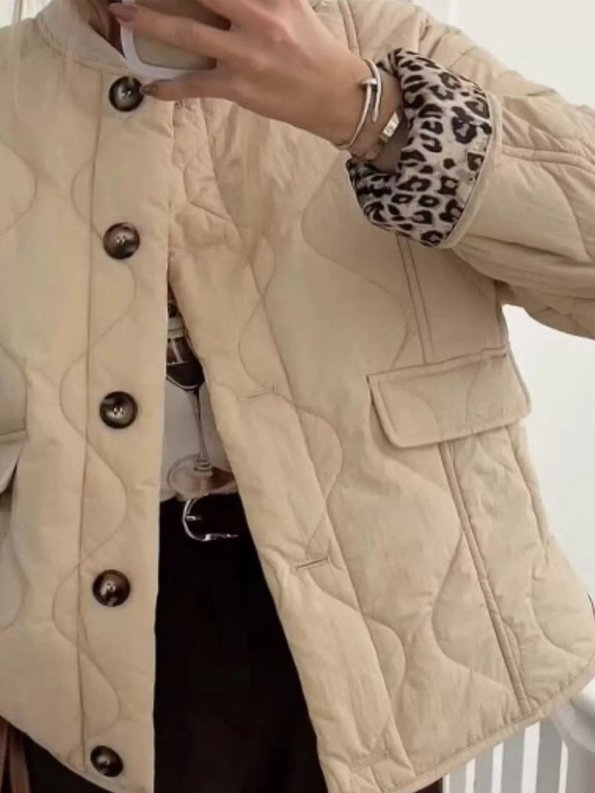 quilted button up jacket | dropsona polyester ≥95% - neutral - material texture