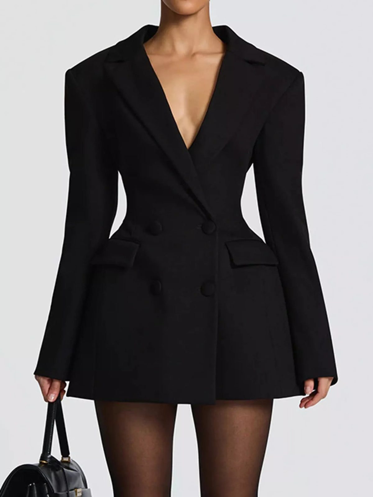 double-breasted blazer dress | dropsona - neutral - close-up detail