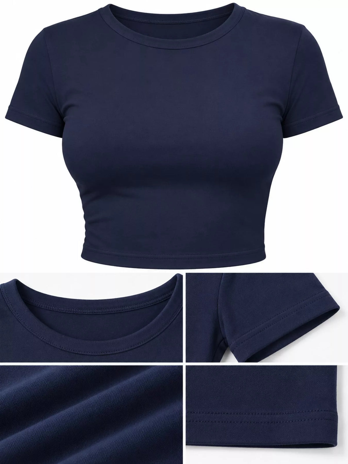 slim fit basic crew neck short sleeve crop t-shirt | dropsona - neutral - packaging