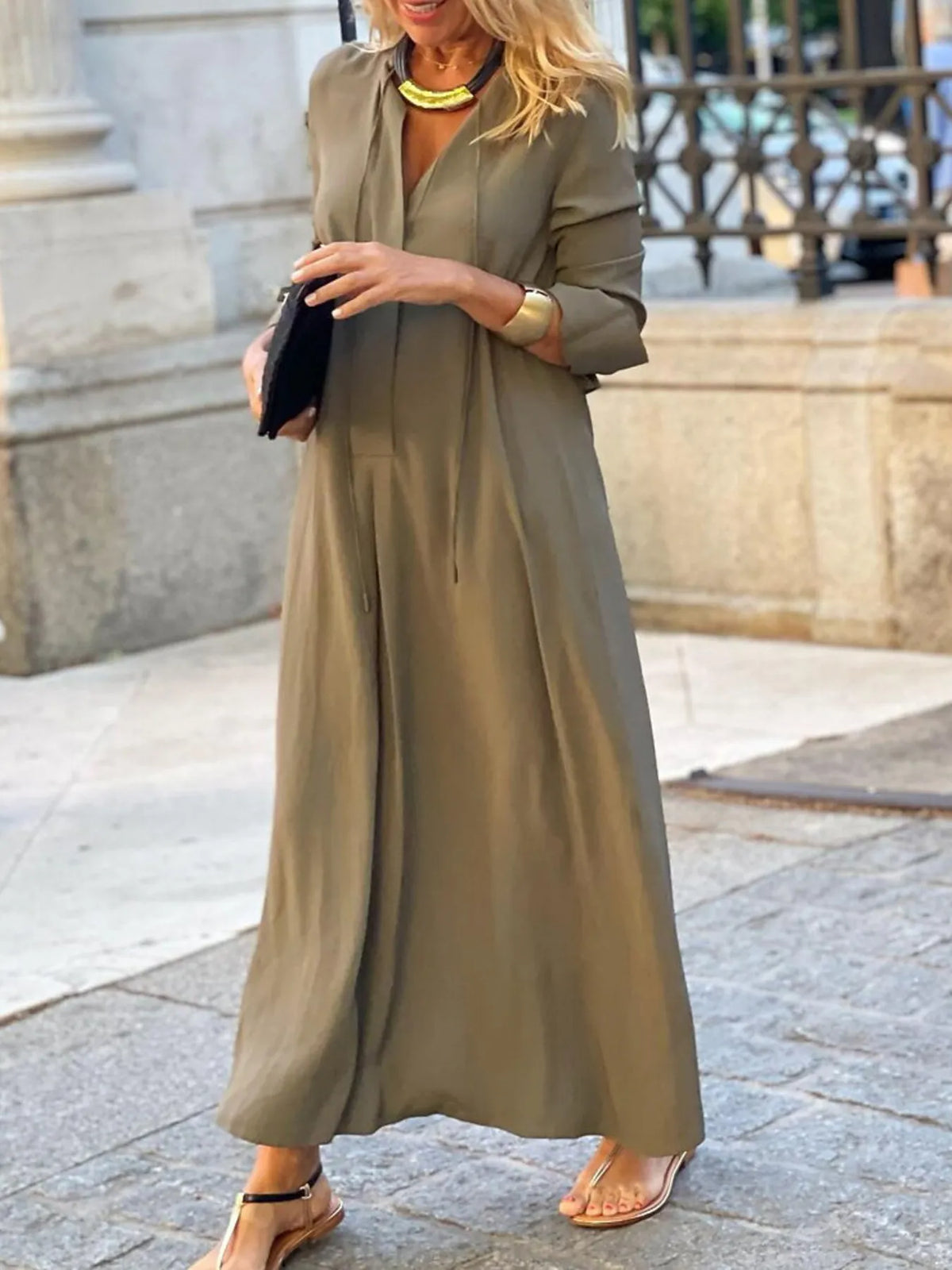 full size solid color maxi shirt dress plus size - front view