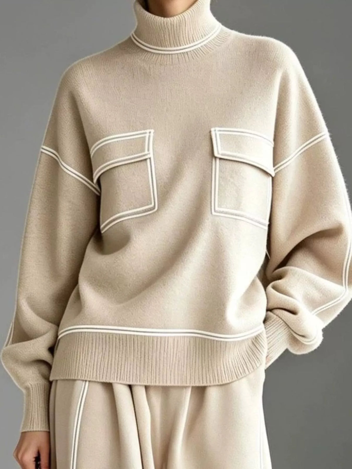 turtleneck knit top and midi skirt set | dropsona - neutral - usage example