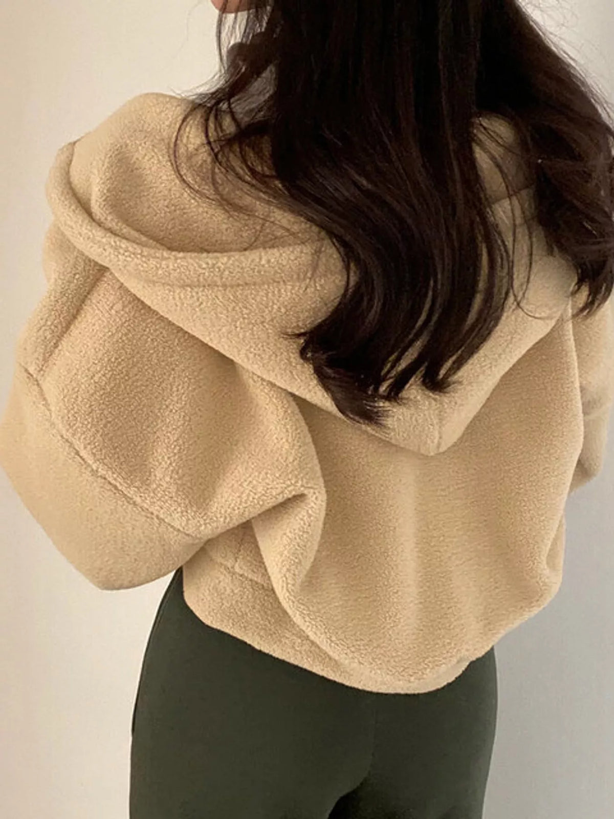 oversized sherpa zip-up hoodie | dropsona - neutral - close-up detail