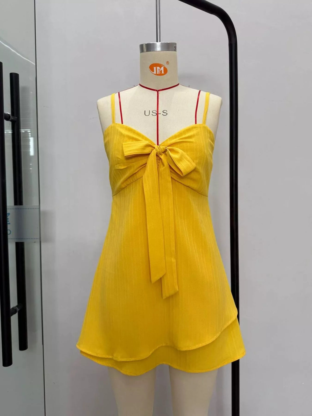 spaghetti strap bow-front layered mini dress – ronge | dropsona - neutral - material texture