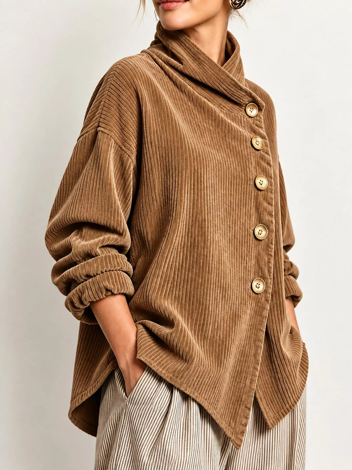 full size asymmetric button-down corduroy jacket plus | dropsona - neutral - packaging