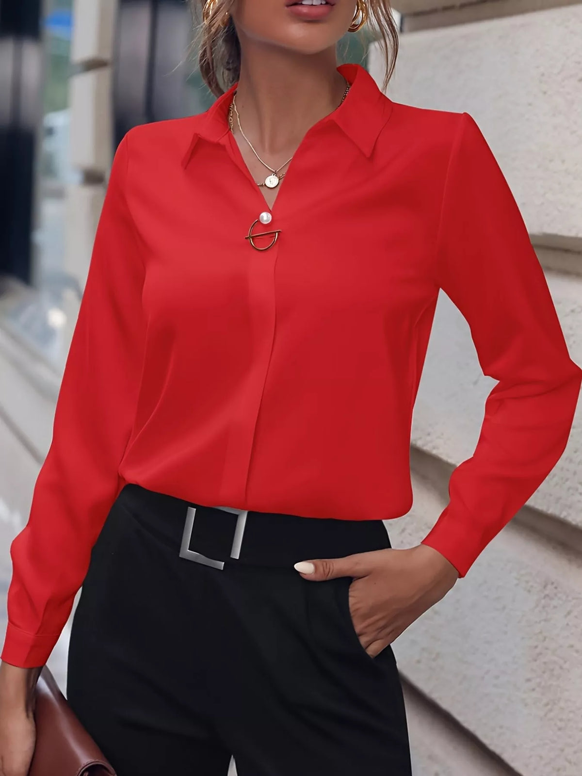 long sleeve satin blouse | dropsona - neutral - packaging