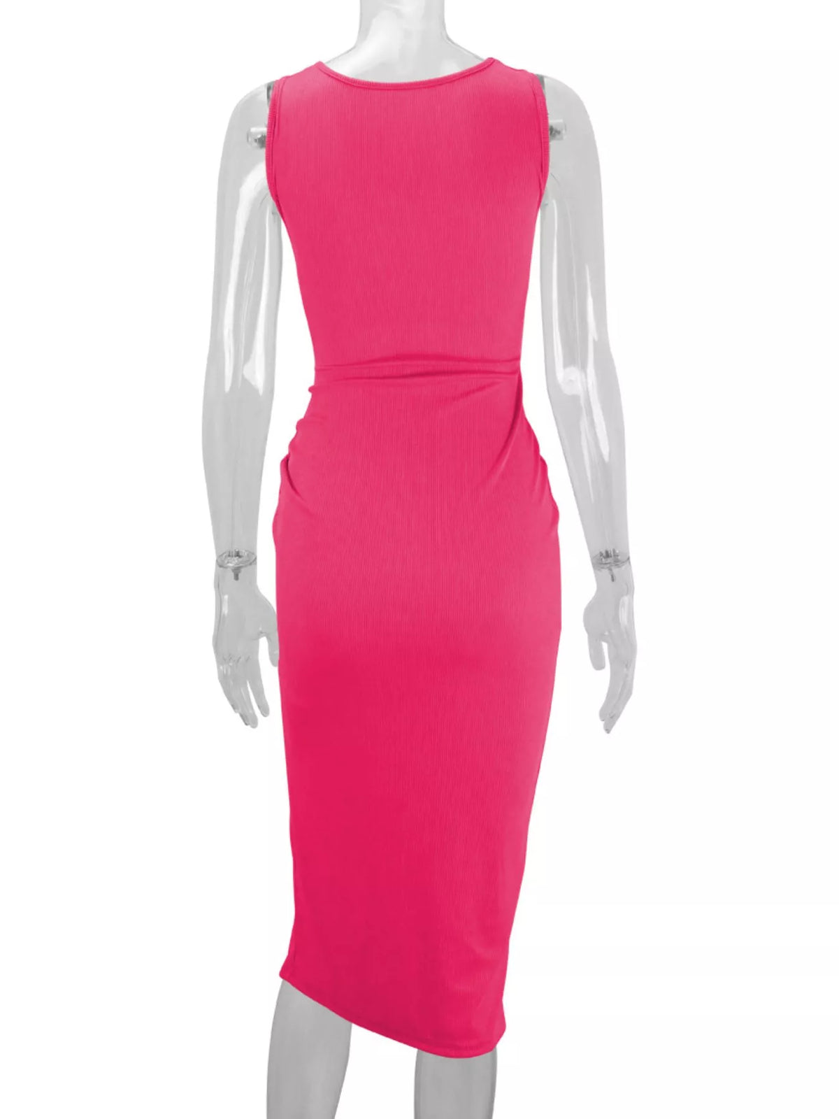 sleeveless cut-out ruched high-slit bodycon dress | dropsona - neutral - front view