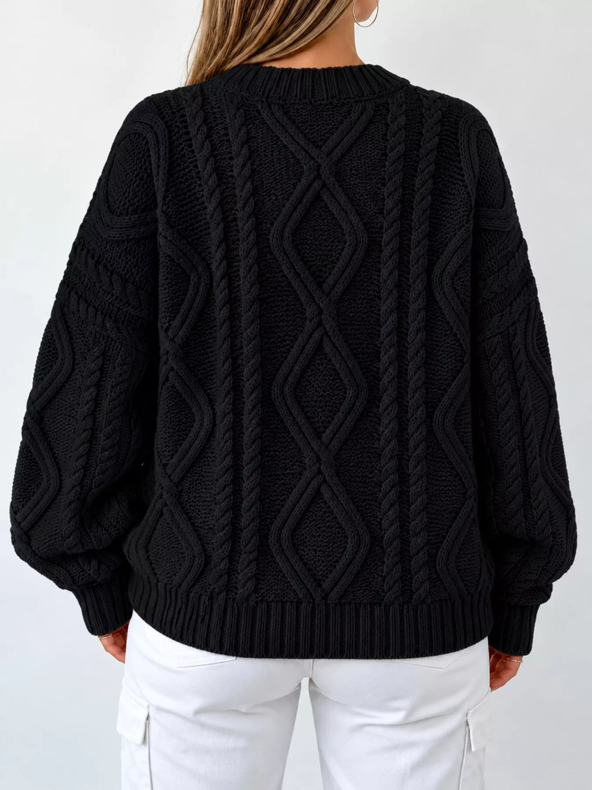 full size cable-knit round neck sweater plus | dropsona - neutral - size reference