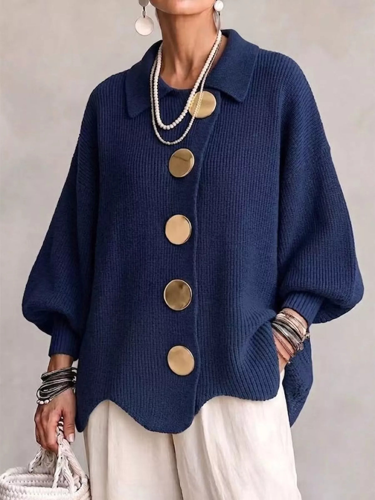 full size ribbed knit gold buttons cardigan plus | dropsona - neutral - packaging