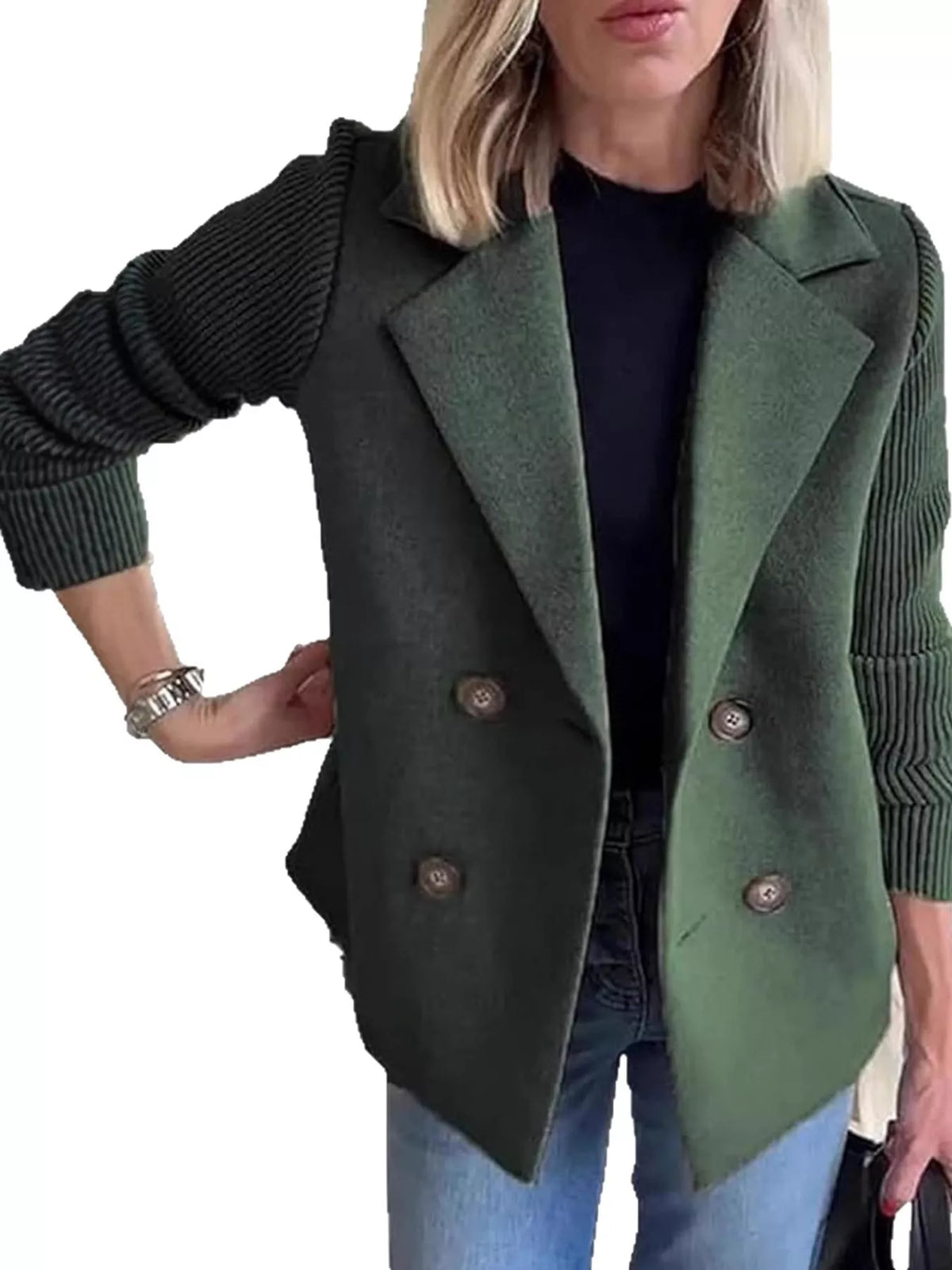 full size double-breasted hybrid blazer with ribbed | dropsona - neutral - size reference