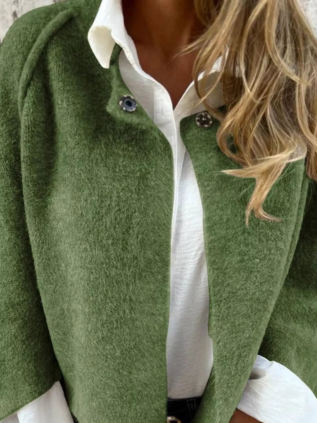 full size fuzzy texture open-front cropped outerwear | dropsona - neutral - packaging