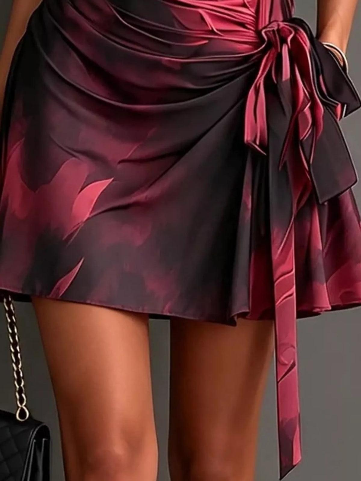 tie detail surplice dress | dropsona - neutral - material texture