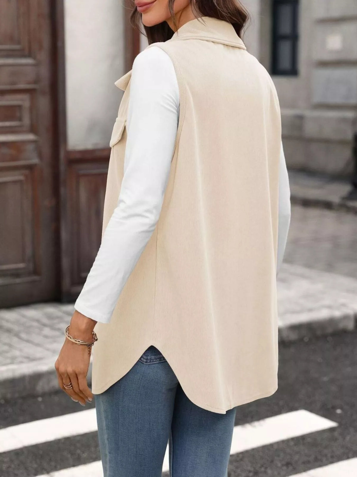 button-down utility vest coat | dropsona - neutral - packaging