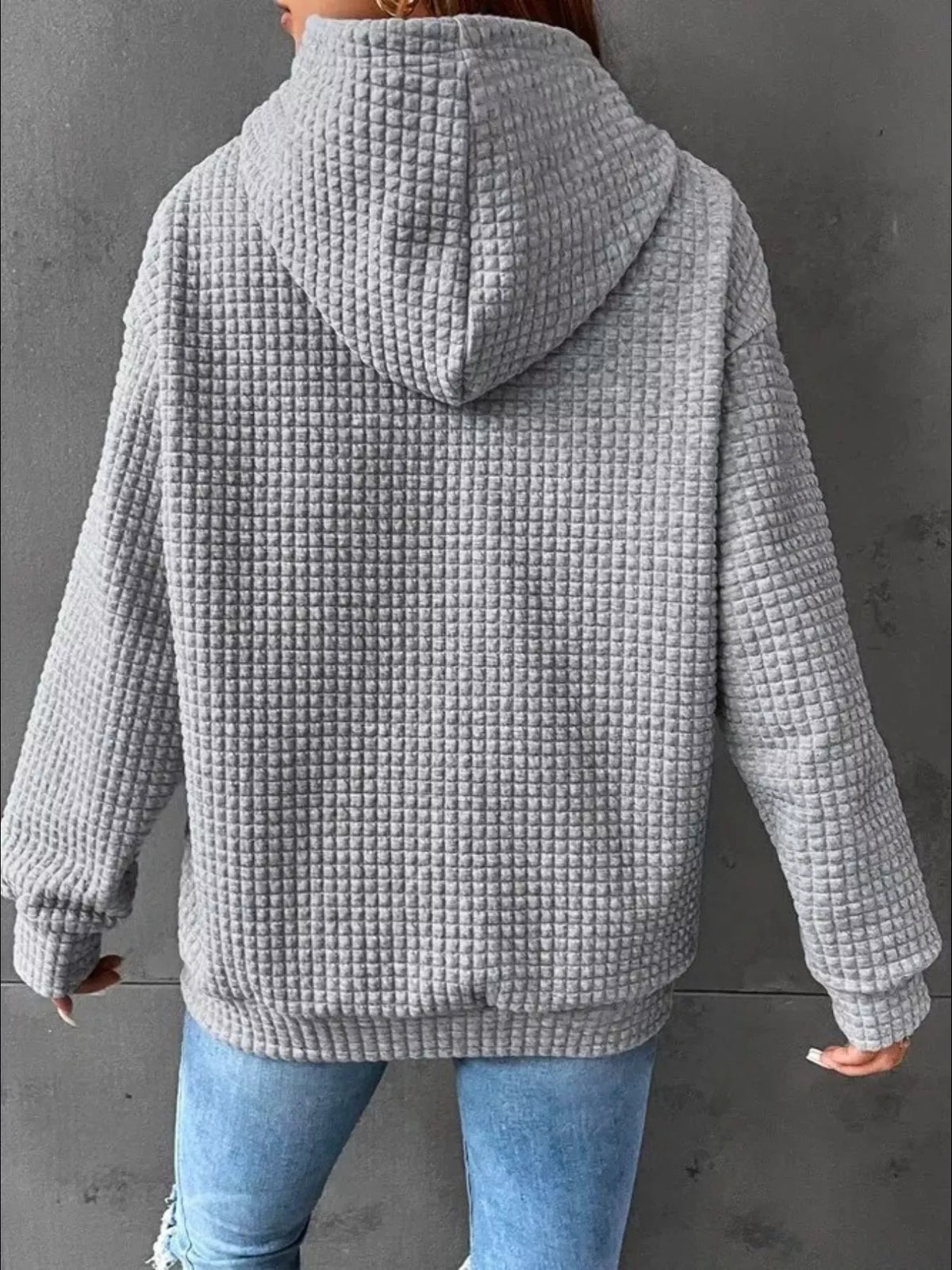 full size textured kangaroo pocket hoodie plus size - close-up detail
