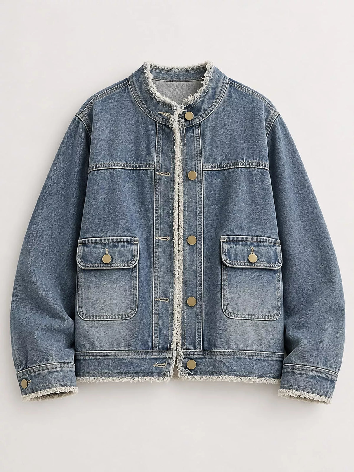 distressed frayed-edge denim jacket with utility | dropsona - neutral - packaging