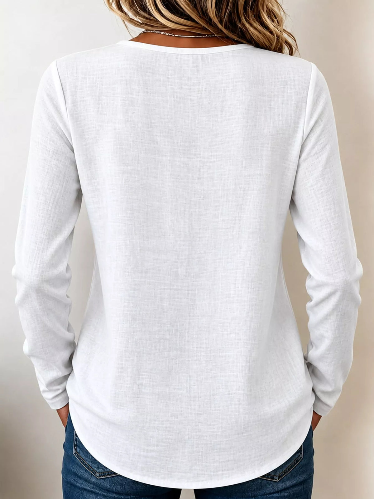 full size long sleeve blouse with decorative wooden | dropsona - neutral - front view