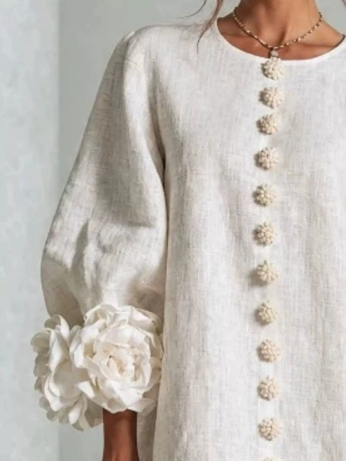 full size 3d floral sleeve round neck dress plus | dropsona - neutral - packaging