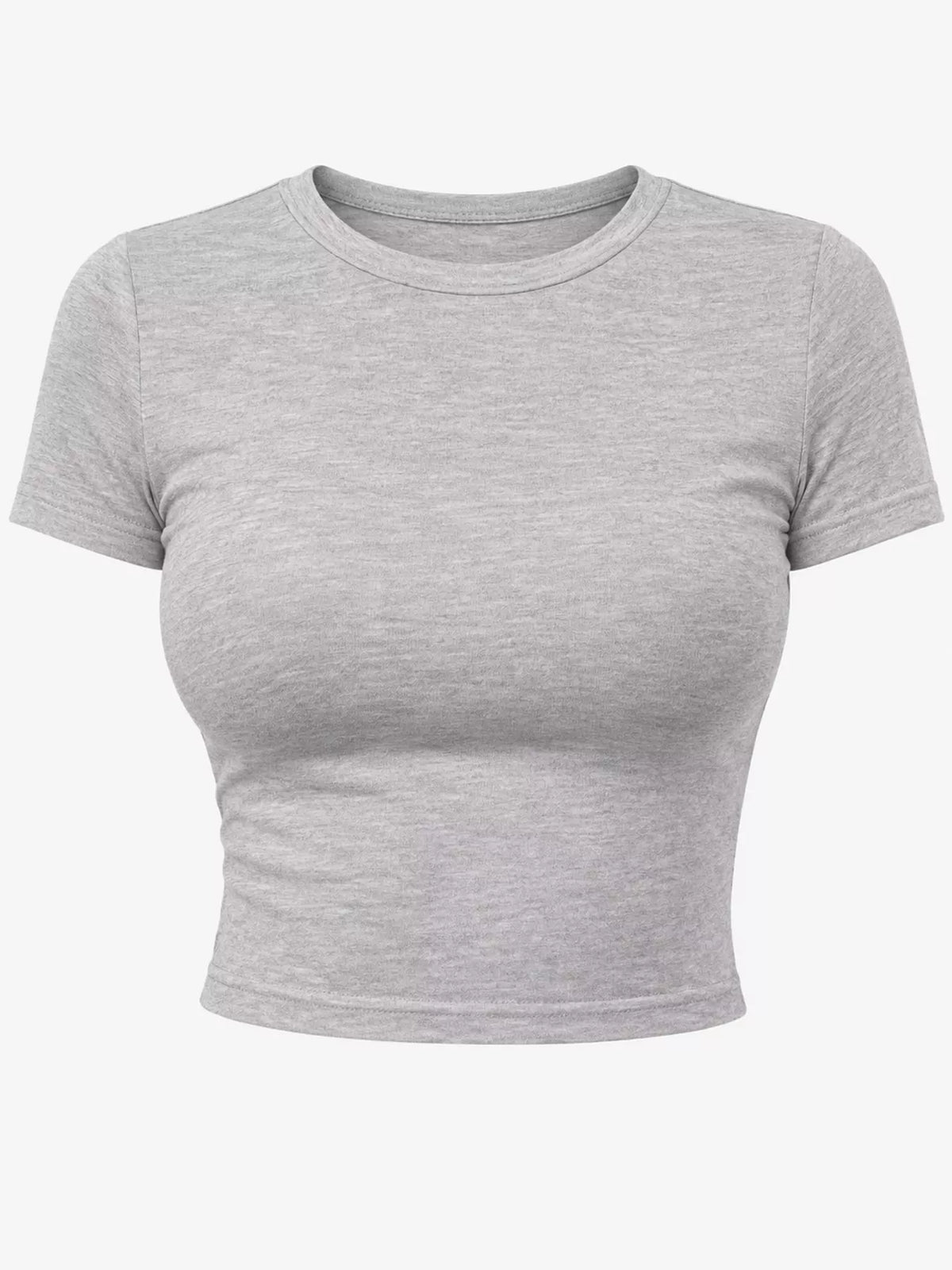 slim fit basic crew neck short sleeve crop t-shirt | dropsona - neutral - close-up detail
