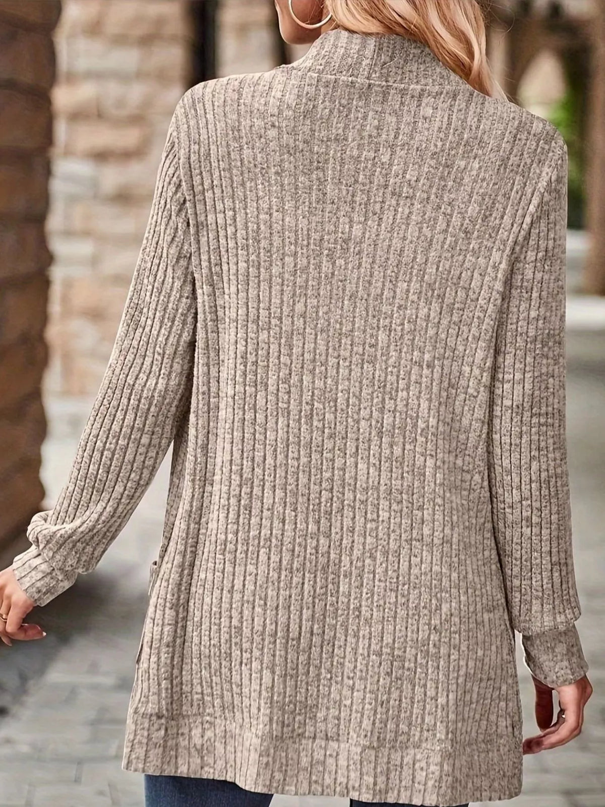 ribbed knit open front cardigan with pockets | dropsona - neutral - size reference