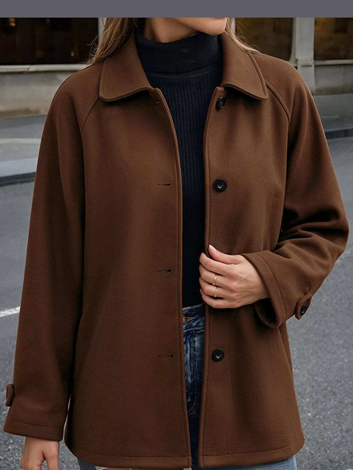 button up raglan sleeve coat – buttoned,thermal fit | dropsona - neutral - material texture