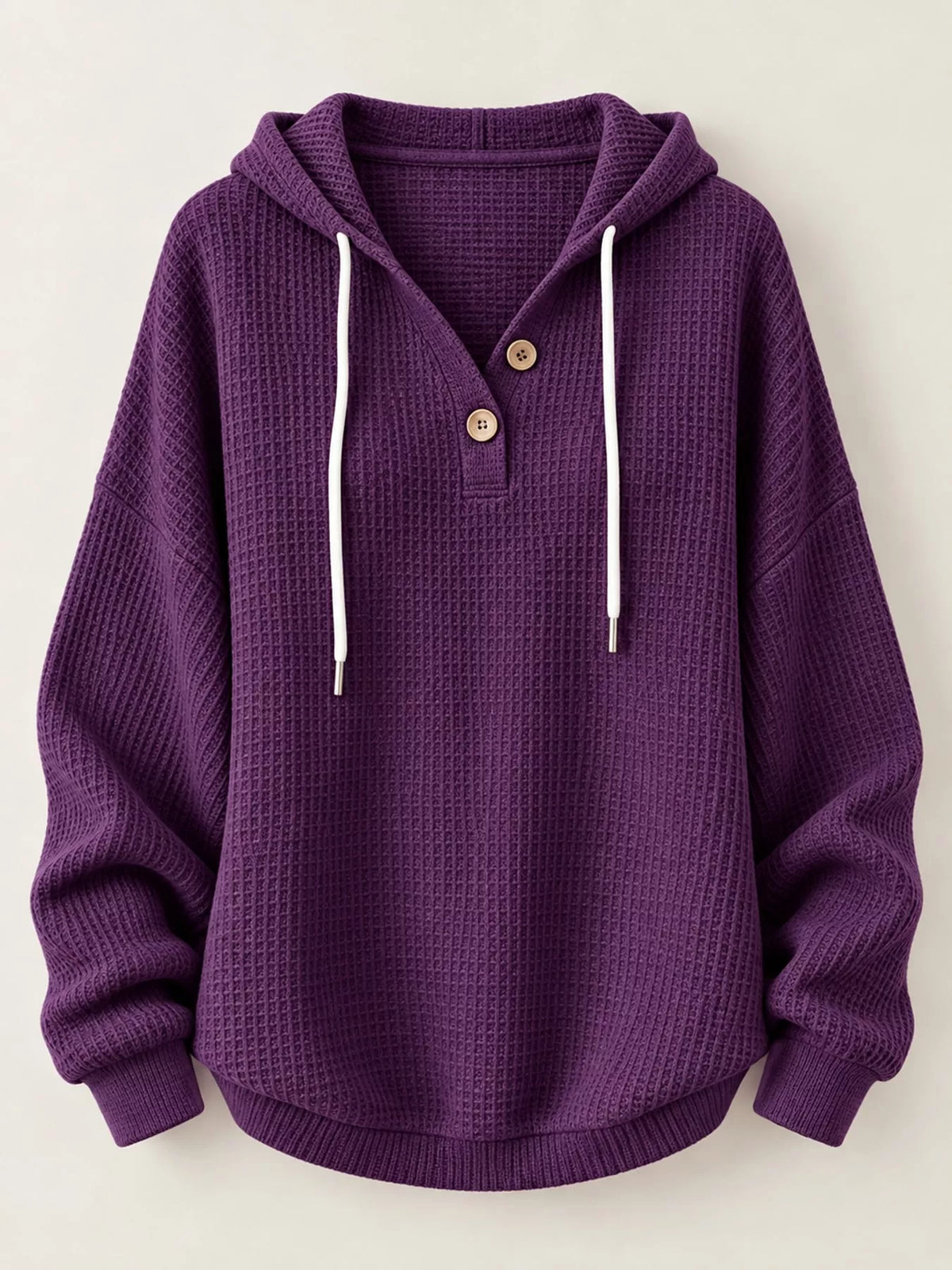 full size waffle knit button detail hoodie plus | dropsona - neutral - packaging