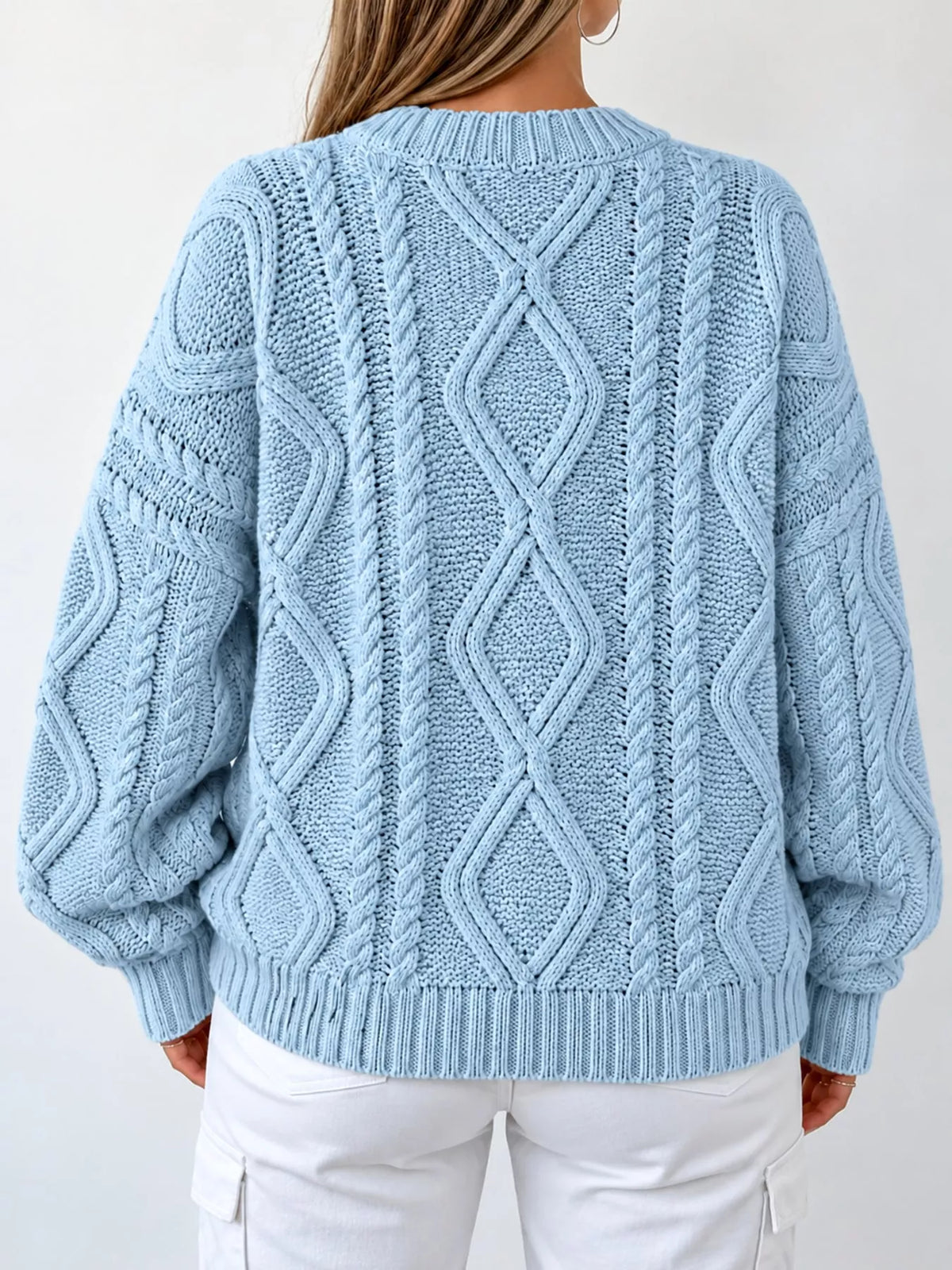 full size cable-knit round neck sweater plus | dropsona - neutral - front view