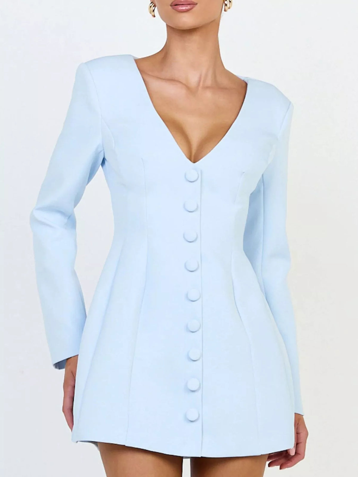 deep v-neck button-down blazer dress – buttoned,zipper | dropsona - neutral - size reference