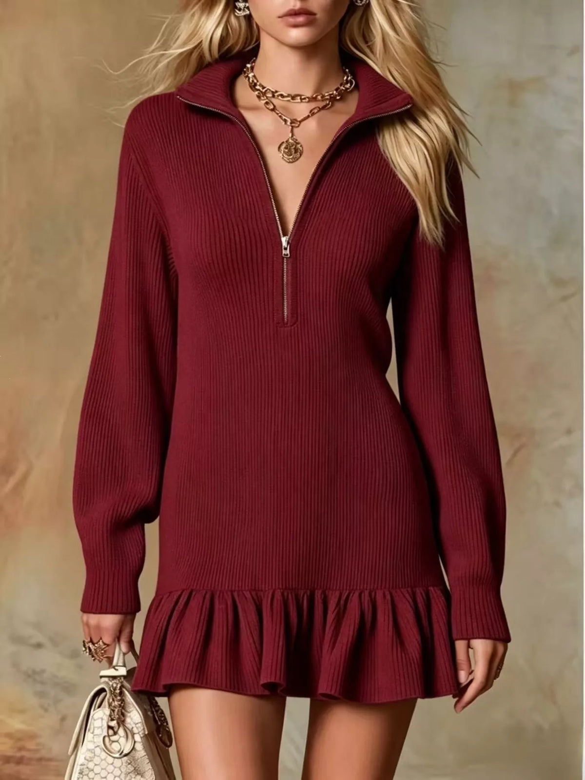 full size half zip ruffled hem dress plus | dropsona - neutral - usage example