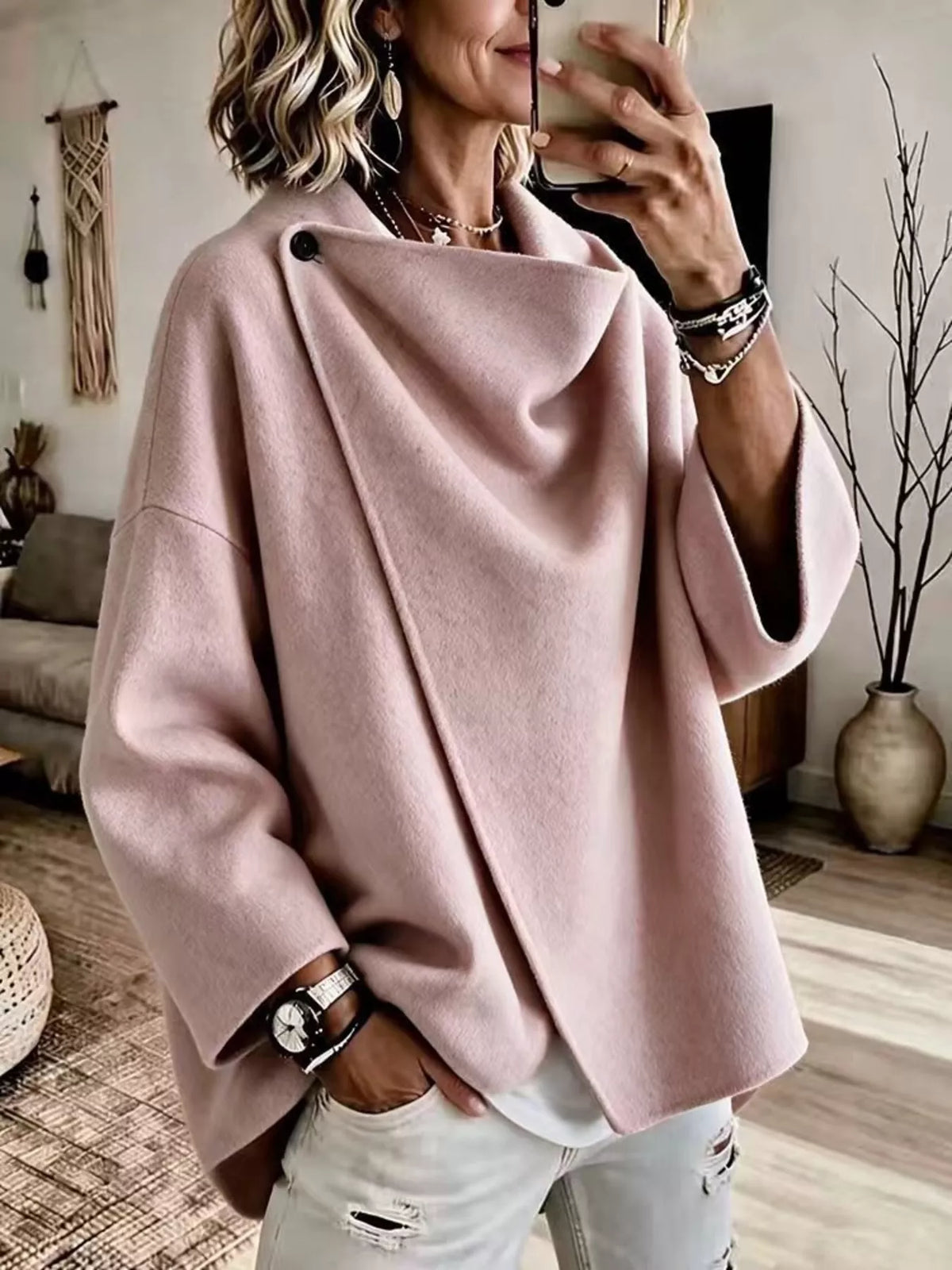 full size asymmetric cowl neck cape plus | dropsona - neutral - packaging