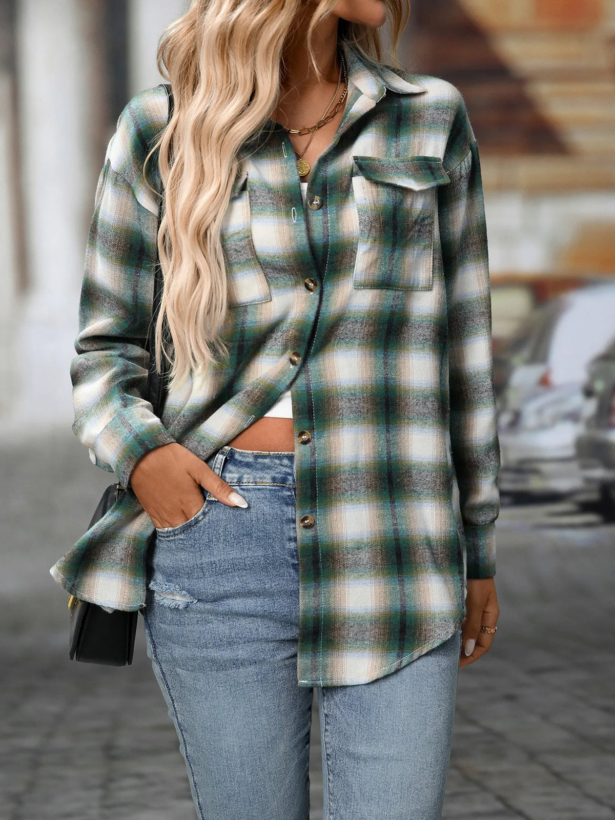 oversized plaid button-up shirt - material texture