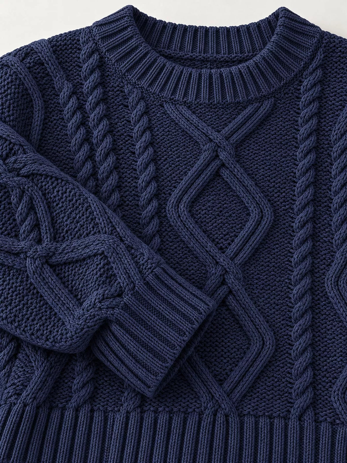full size cable-knit round neck sweater plus | dropsona - neutral - front view