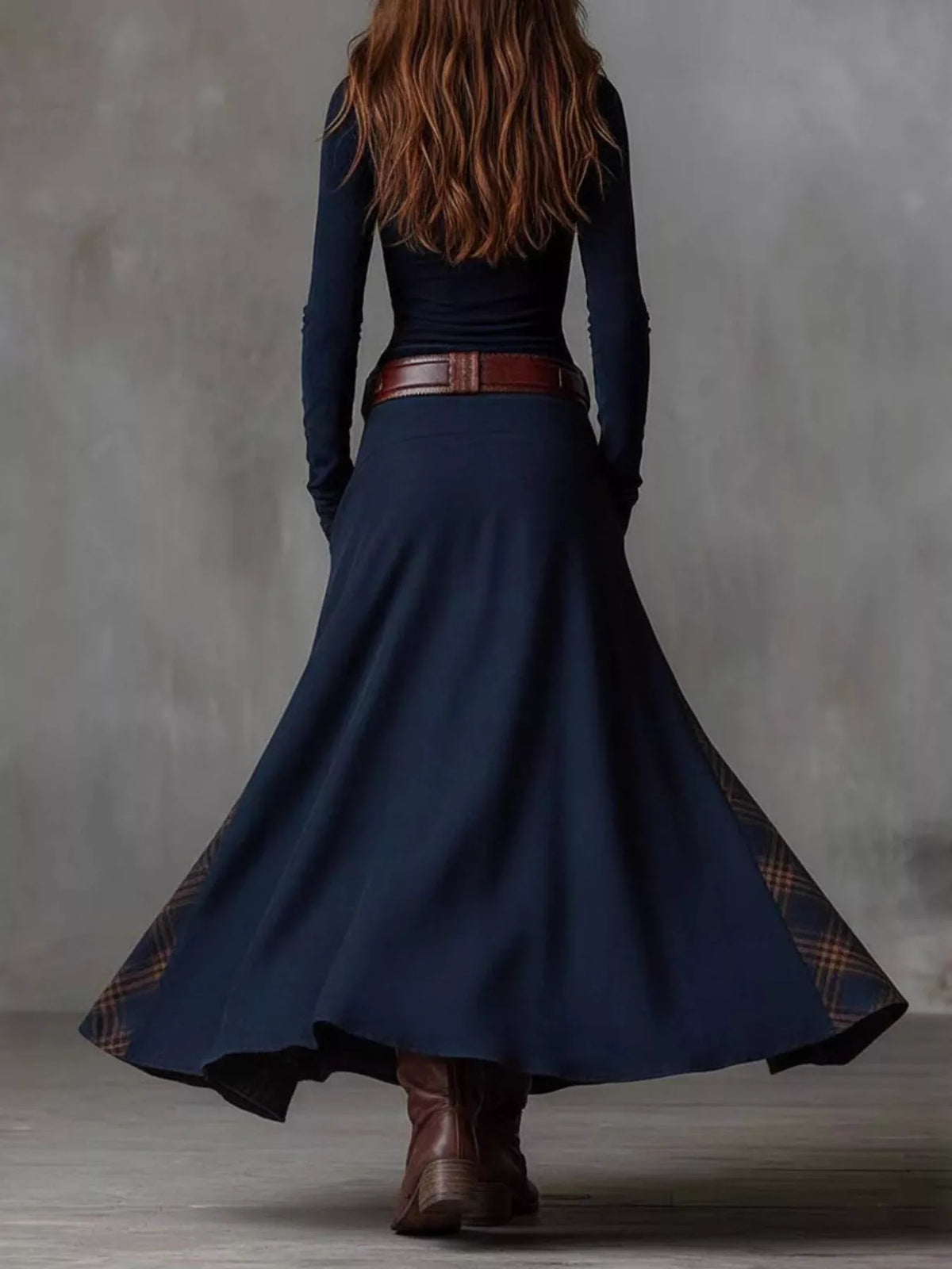 full size button front plaid patchwork maxi dress plus size - front view
