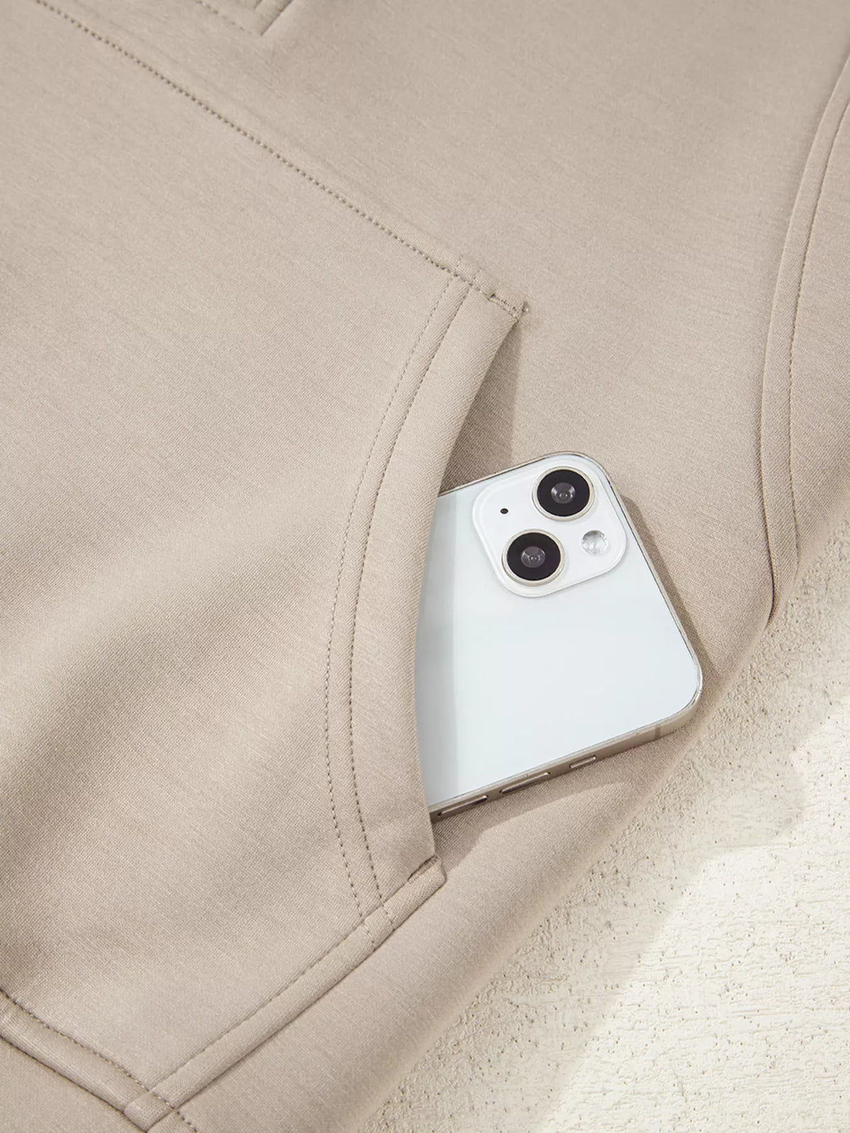 half zip long sleeve hoodie and pants 2pcs outfit | dropsona - neutral - close-up detail