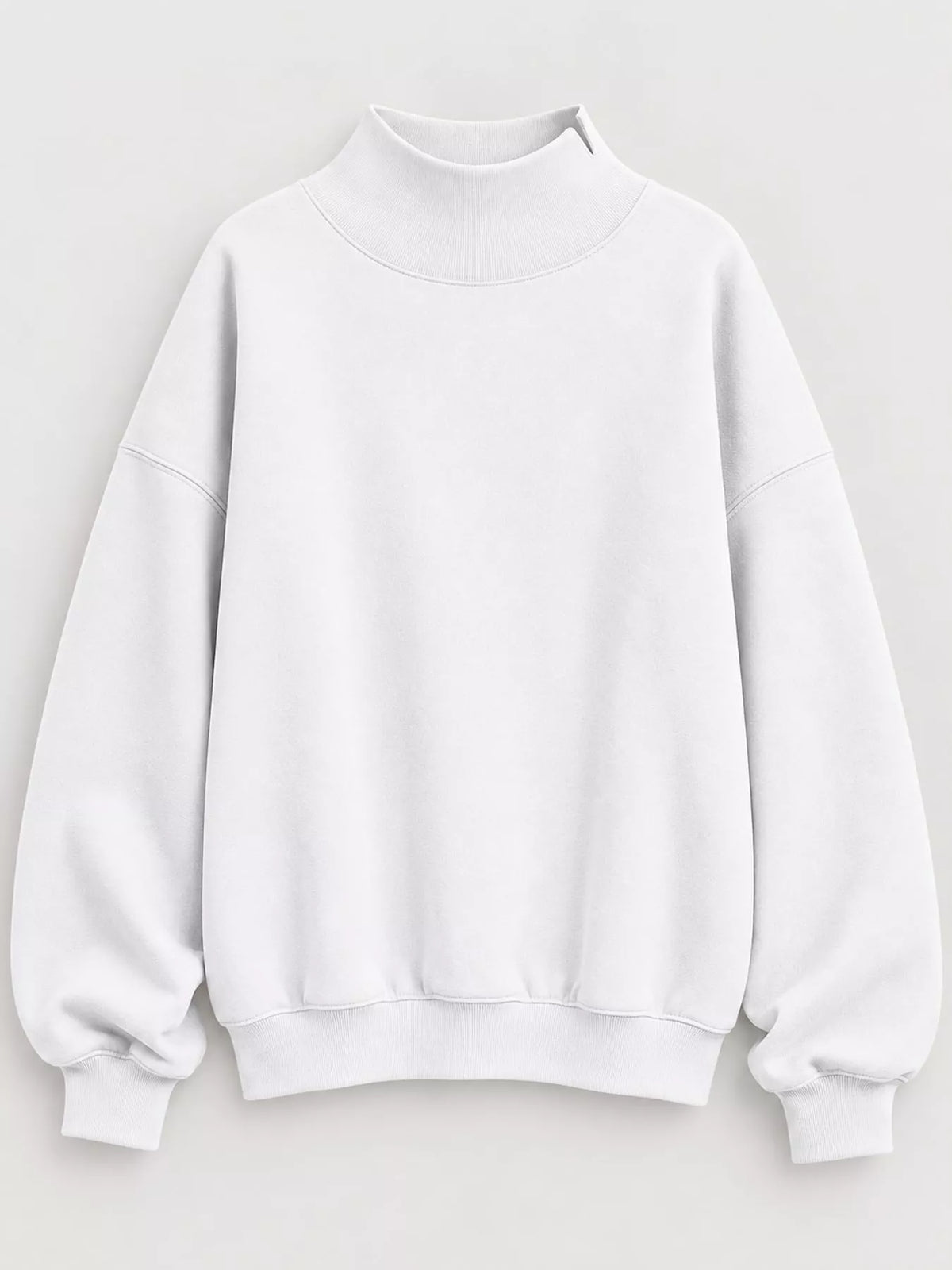 oversized mock neck long sleeve sweatshirt | dropsona - neutral - close-up detail