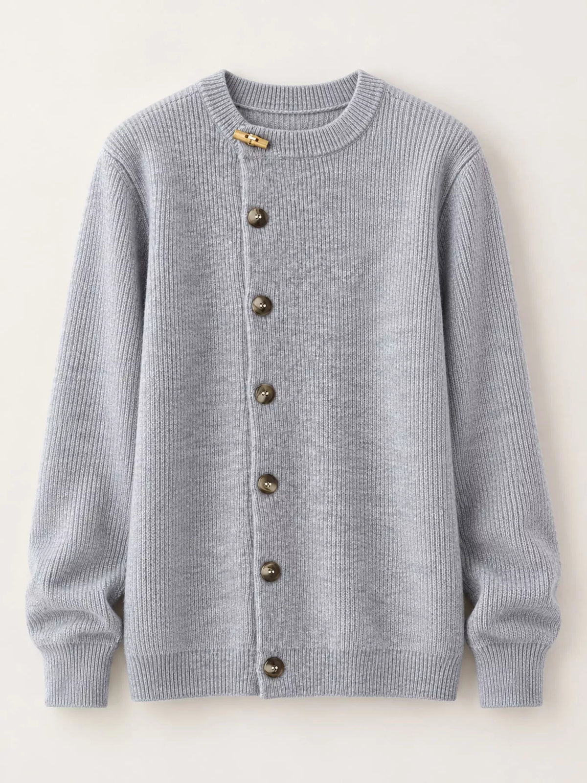 ribbed knit asymmetrical button cardigan | dropsona - neutral - material texture