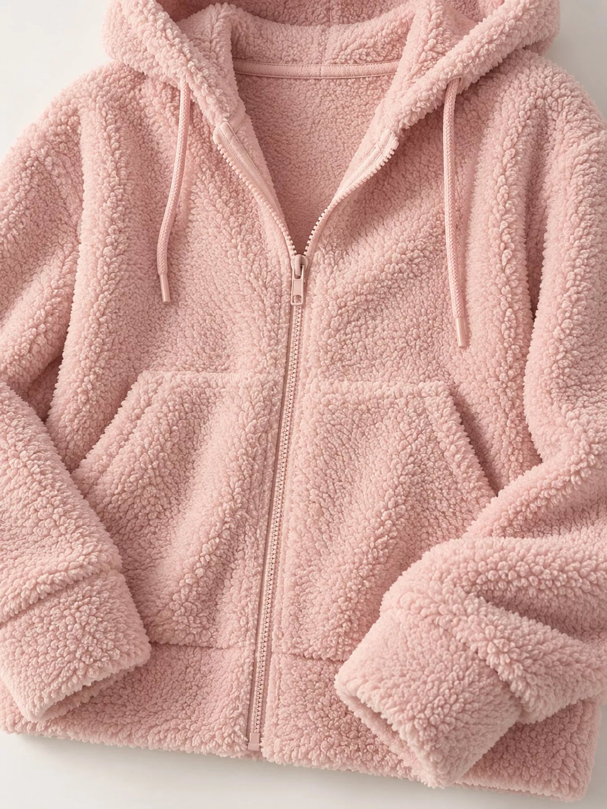 oversized sherpa zip-up hoodie | dropsona - neutral - front view