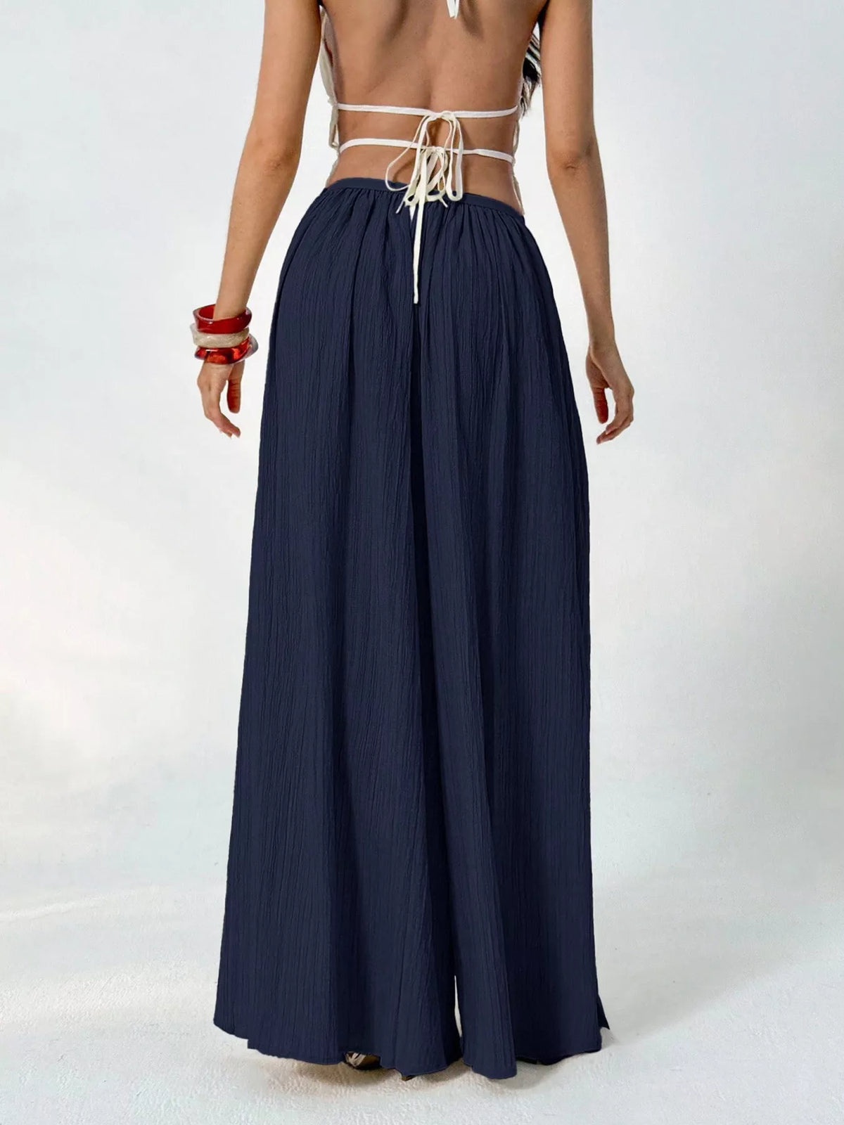 high-waisted wide-leg pleated casual pants | dropsona - neutral - material texture