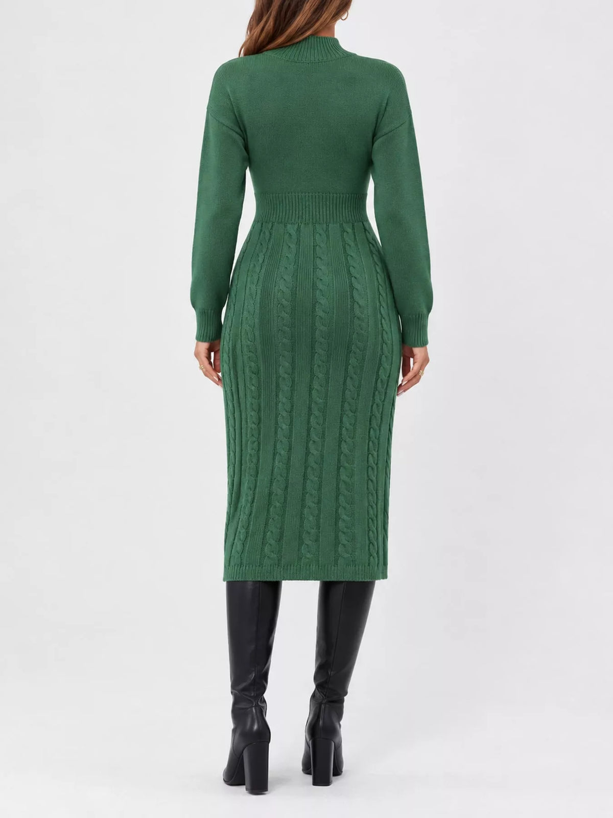 full size mock neck cable knit sweater dress with | dropsona - neutral - material texture