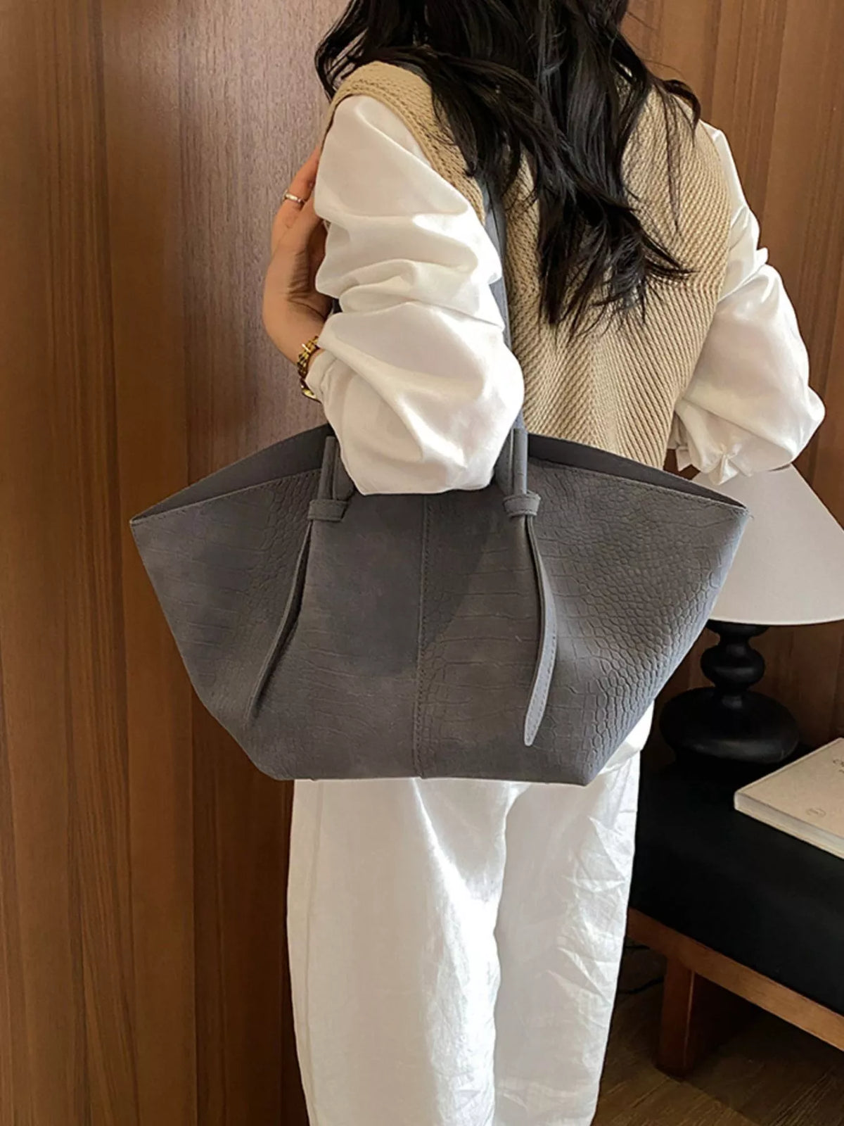 pu leather tote bag – stylish sling | dropsona - neutral - material texture