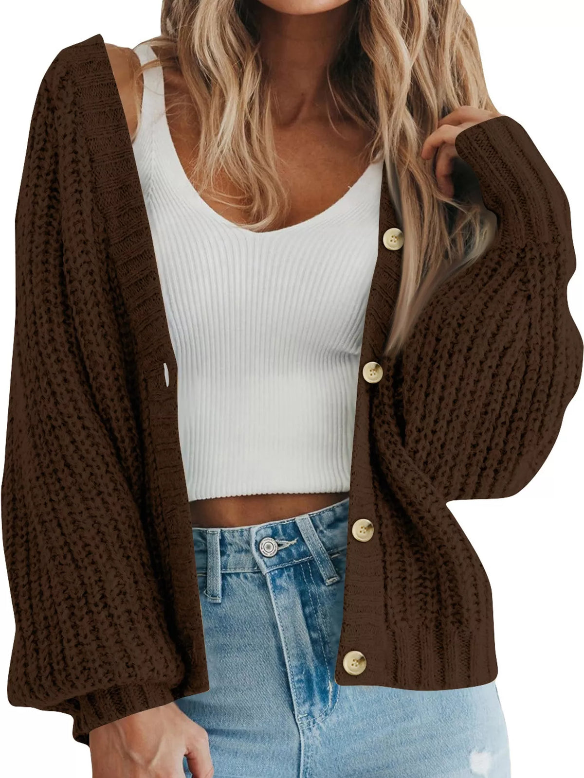 full size chunky knit button-down cardigan plus | dropsona - neutral - material texture