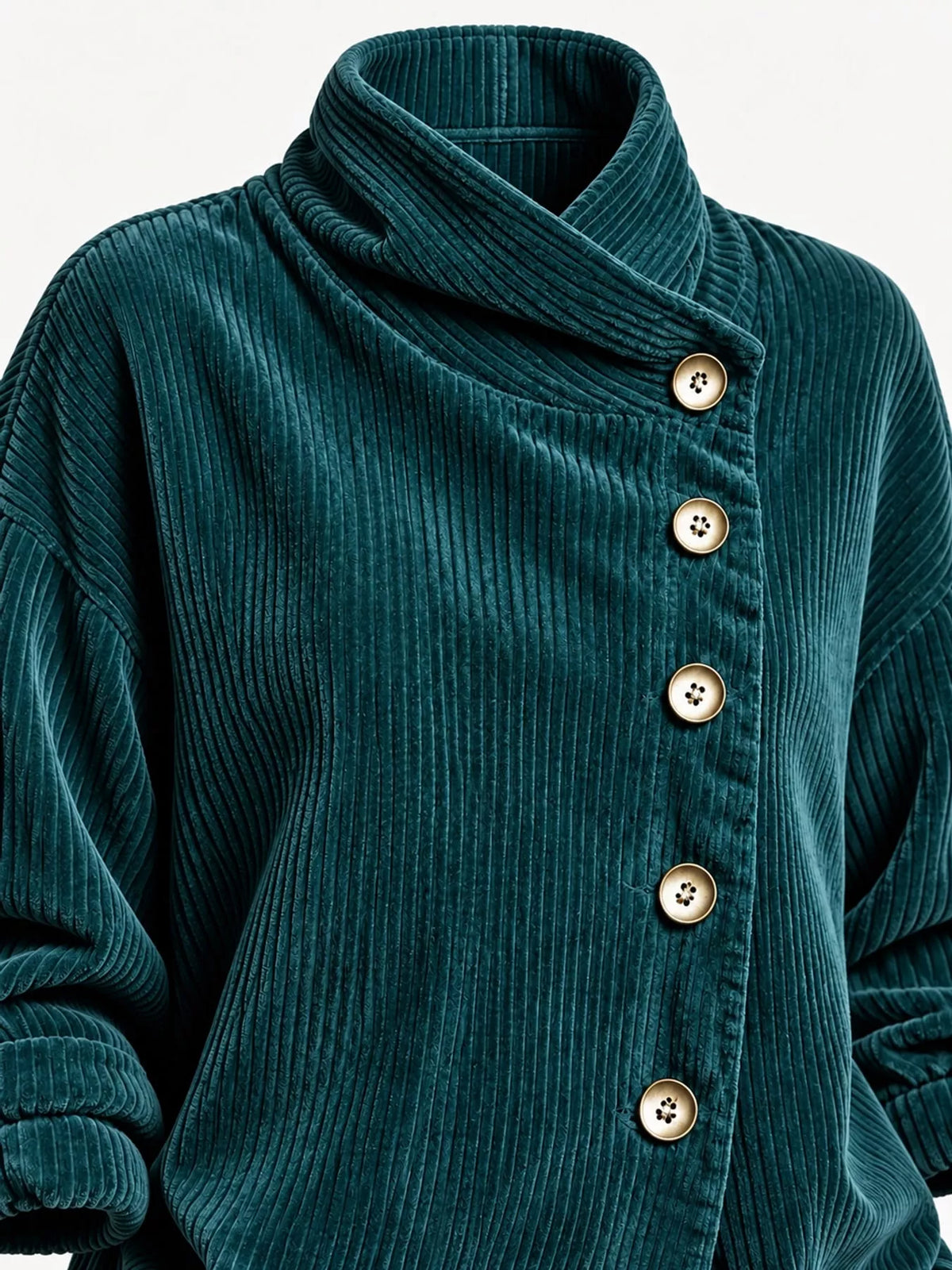 full size asymmetric button-down corduroy jacket plus | dropsona - neutral - front view