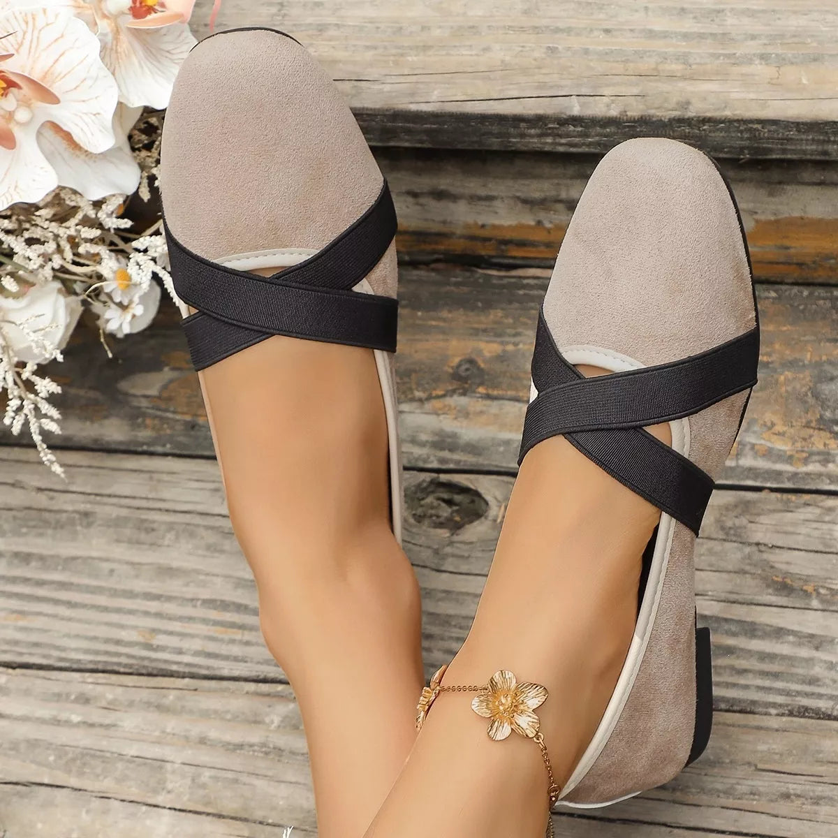 suede cross-strap slip-on loafers – dear monkey | dropsona - neutral - front view