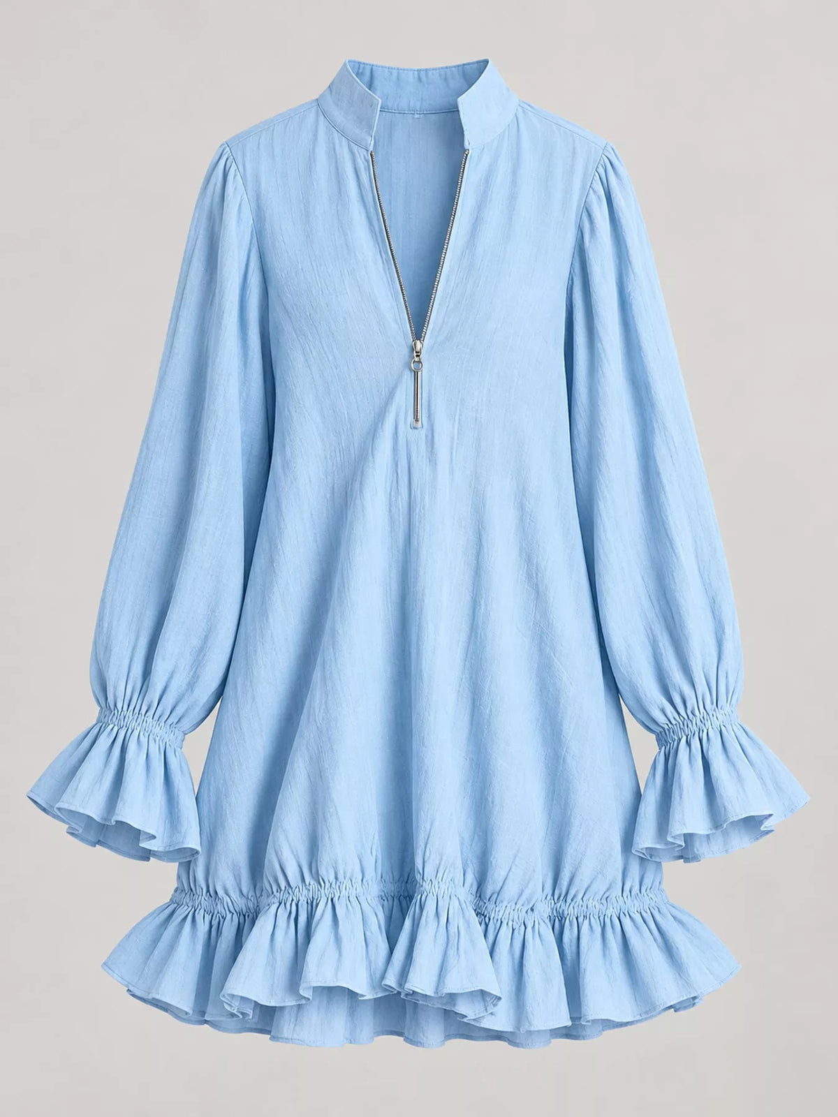 zipper-front ruffle hem mini dress – zipper, ruffled | dropsona - neutral - material texture