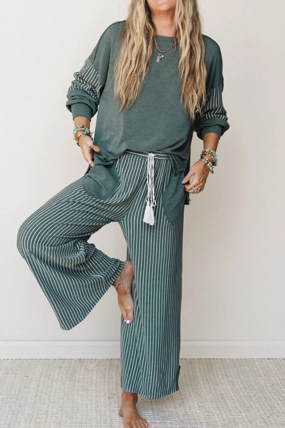 raw seam patchwork long sleeve top pocket casual | dropsona - neutral - size reference