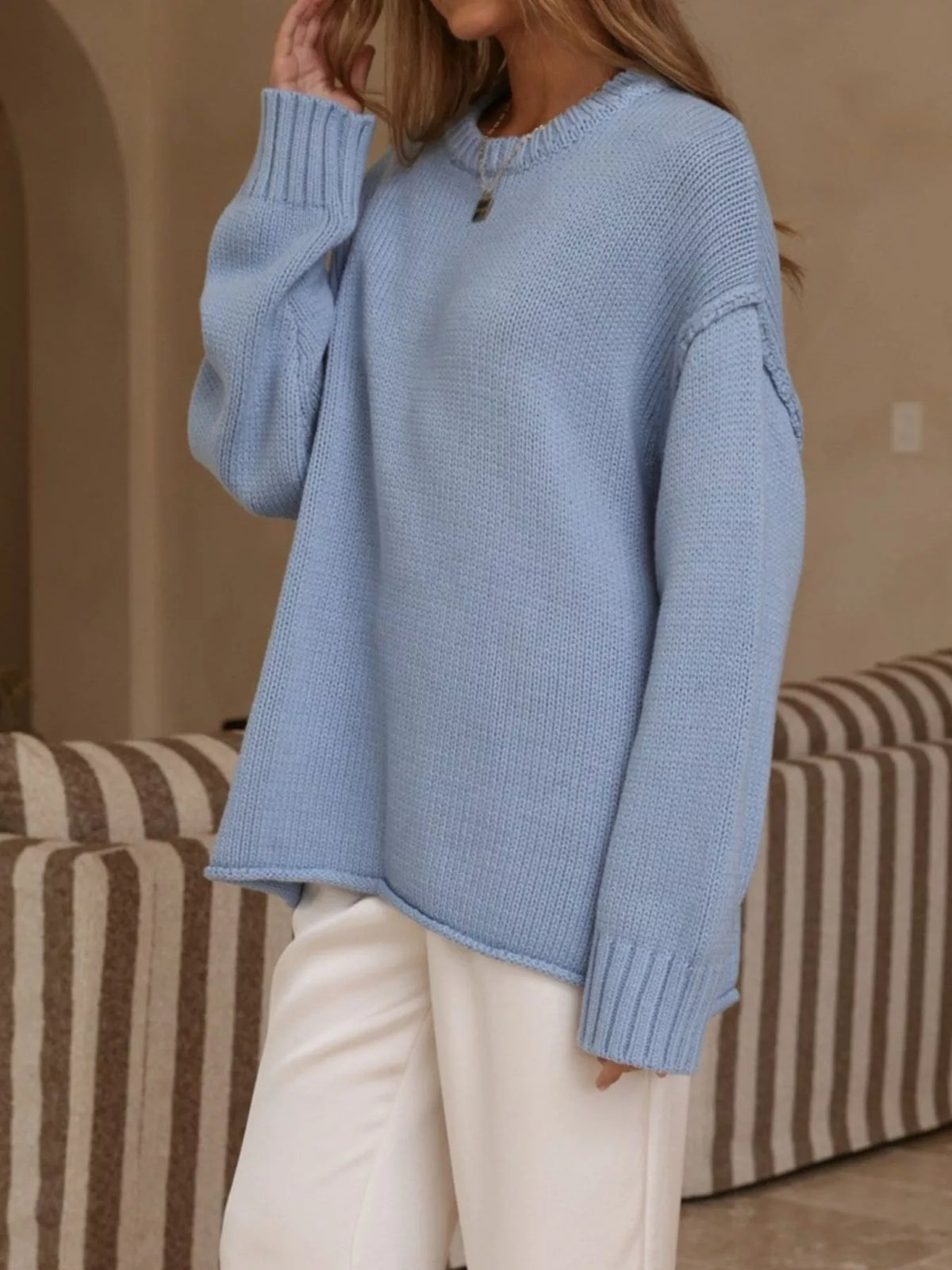 crew neck dropped shoulder sweater – basic style | dropsona - neutral - packaging