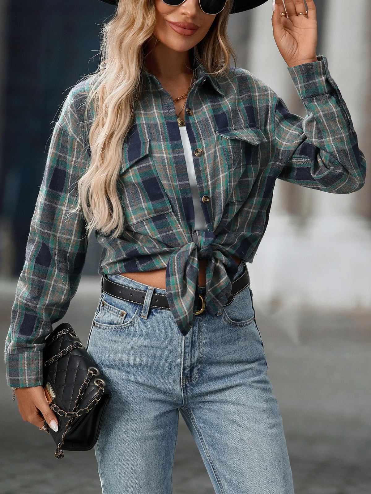 oversized plaid button-up shirt - size reference