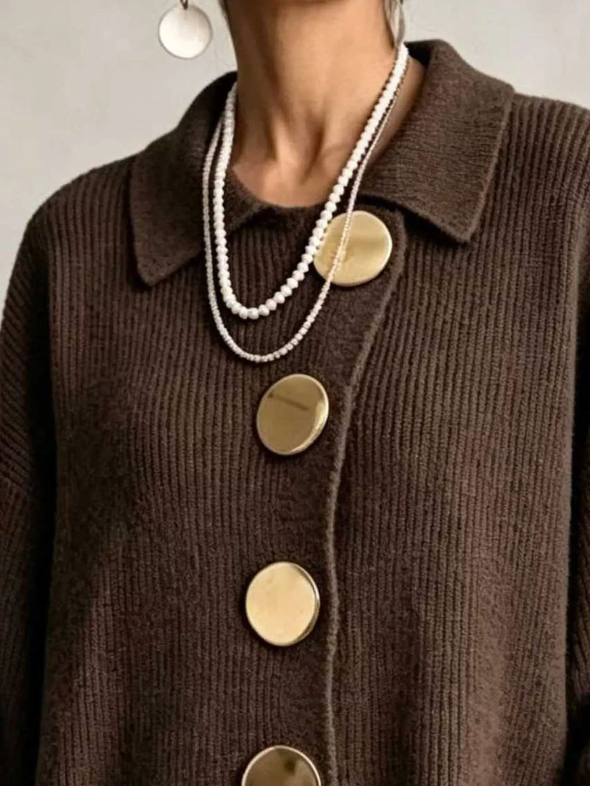 full size ribbed knit gold buttons cardigan plus | dropsona - neutral - size reference